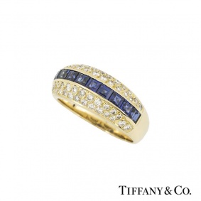 Tiffany & Co. 18k Yellow Gold Diamond and Sapphire Ring
